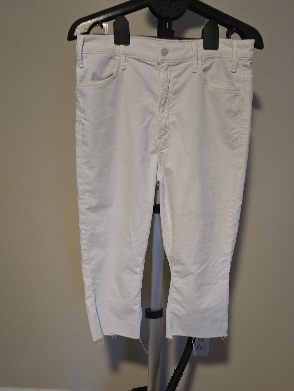MOTHER White Corduroy Jeans with Copper Rivets